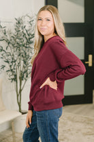 Zenana Always True Drop Shoulder Pullover in Dark Burgundy Womens
