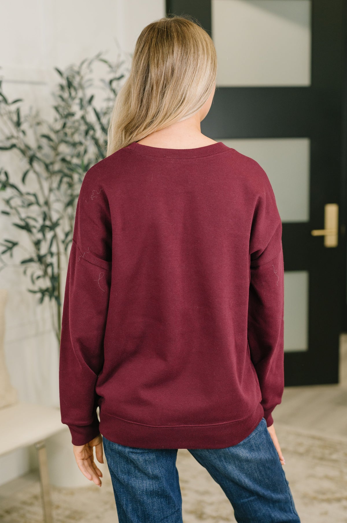 Zenana Always True Drop Shoulder Pullover in Dark Burgundy Womens
