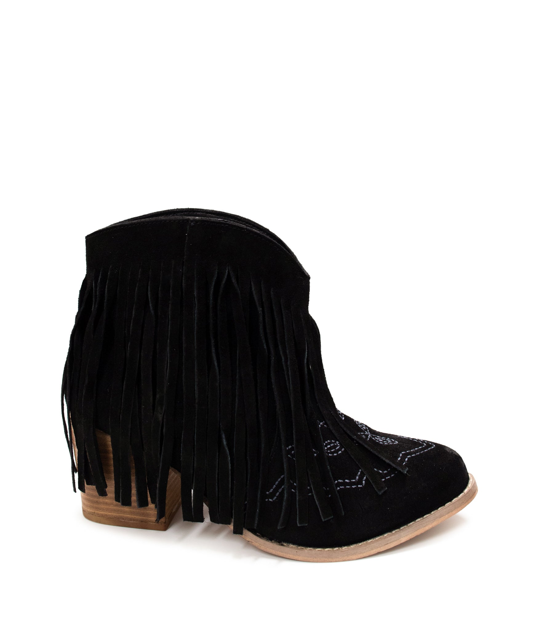 Naughty Monkey Amos Fringe Ankle Bootie in Black Suede Ave Shops