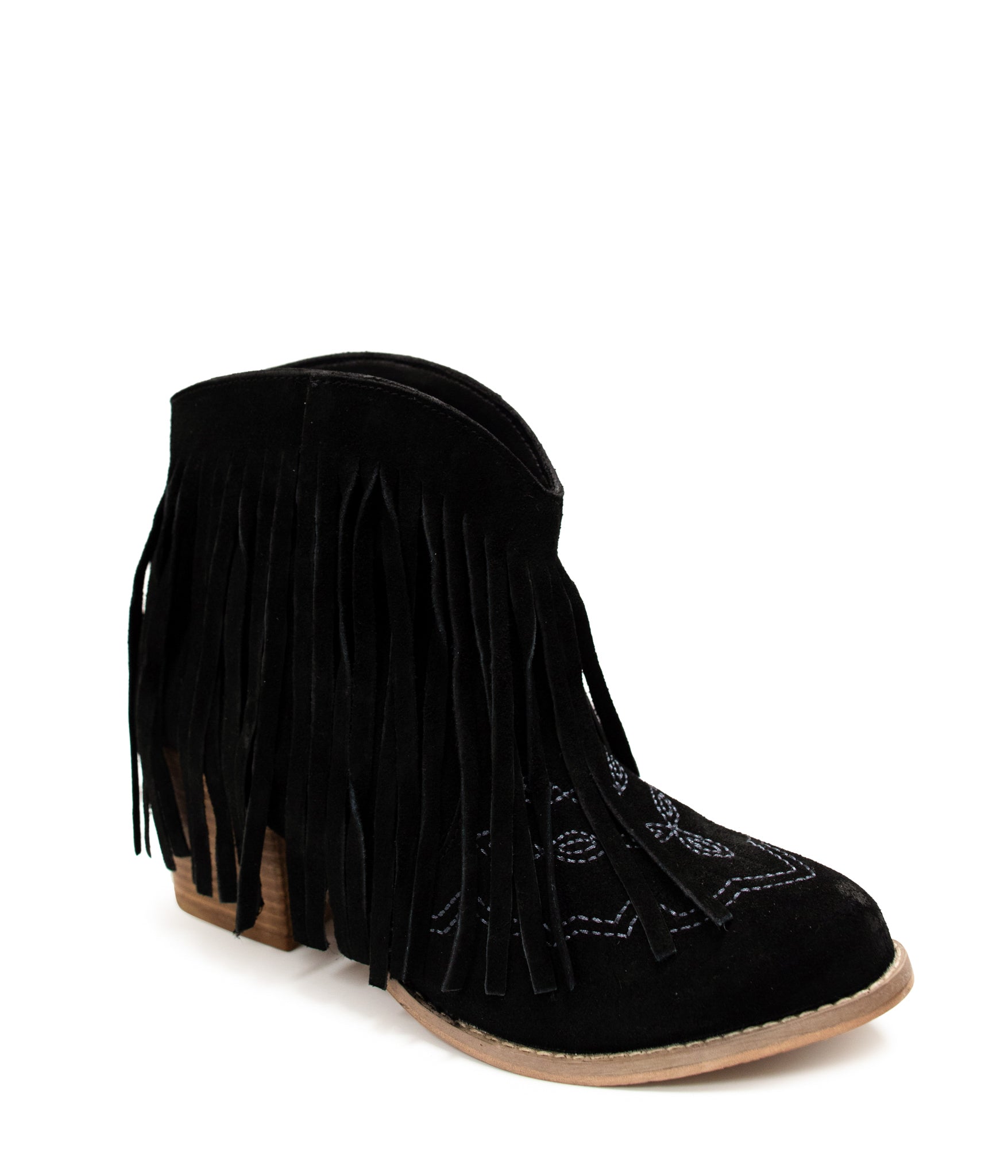 Naughty Monkey Amos Fringe Ankle Bootie in Black Suede Ave Shops