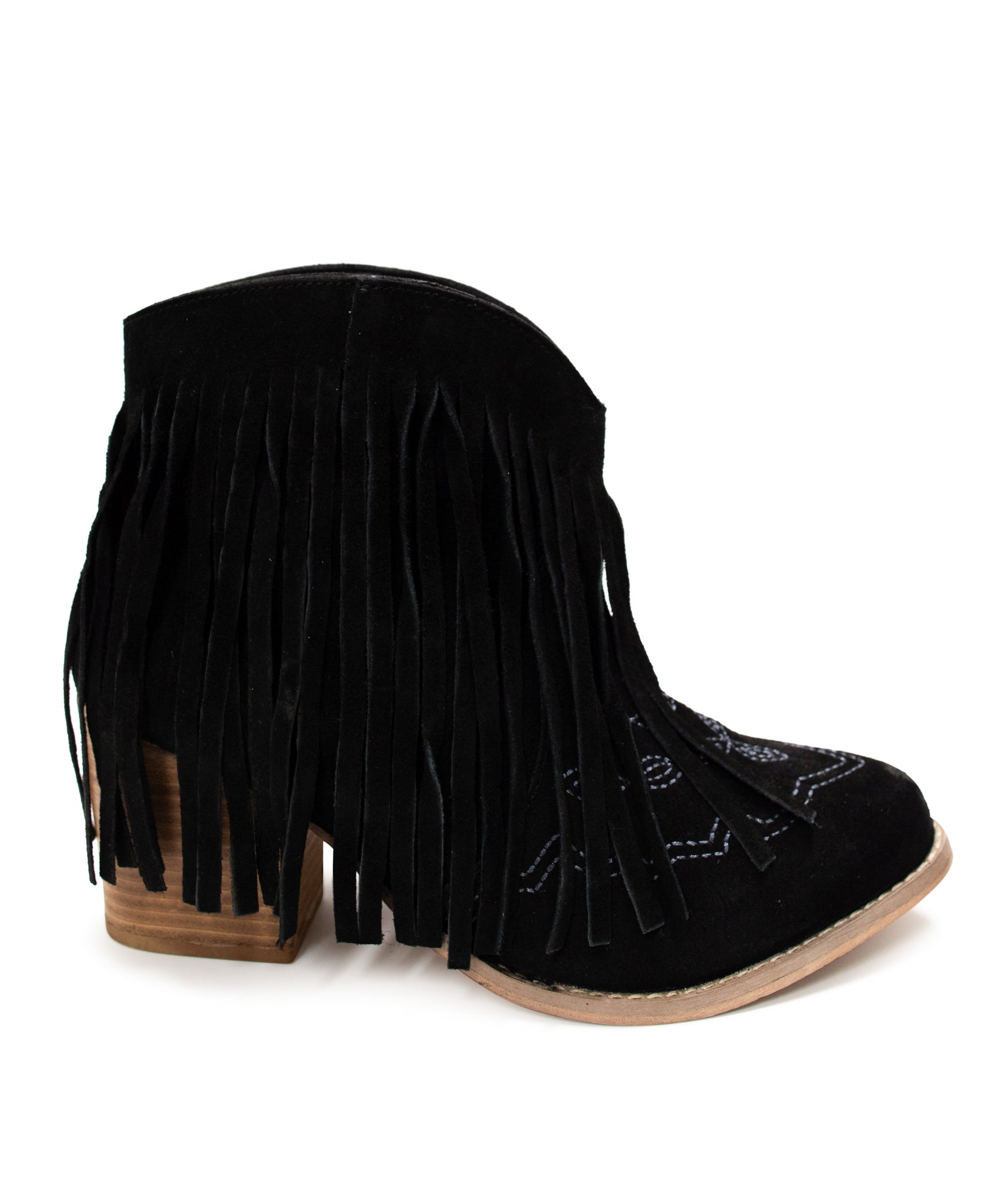 Naughty Monkey Amos Fringe Ankle Bootie in Black Suede Ave Shops