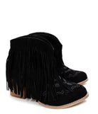 Naughty Monkey Amos Fringe Ankle Bootie in Black Suede Shoes