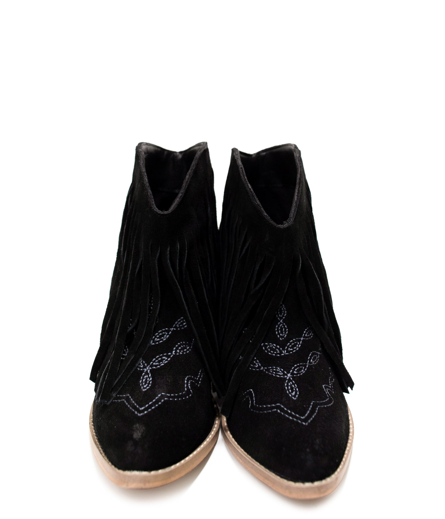 Naughty Monkey Amos Fringe Ankle Bootie in Black Suede Ave Shops