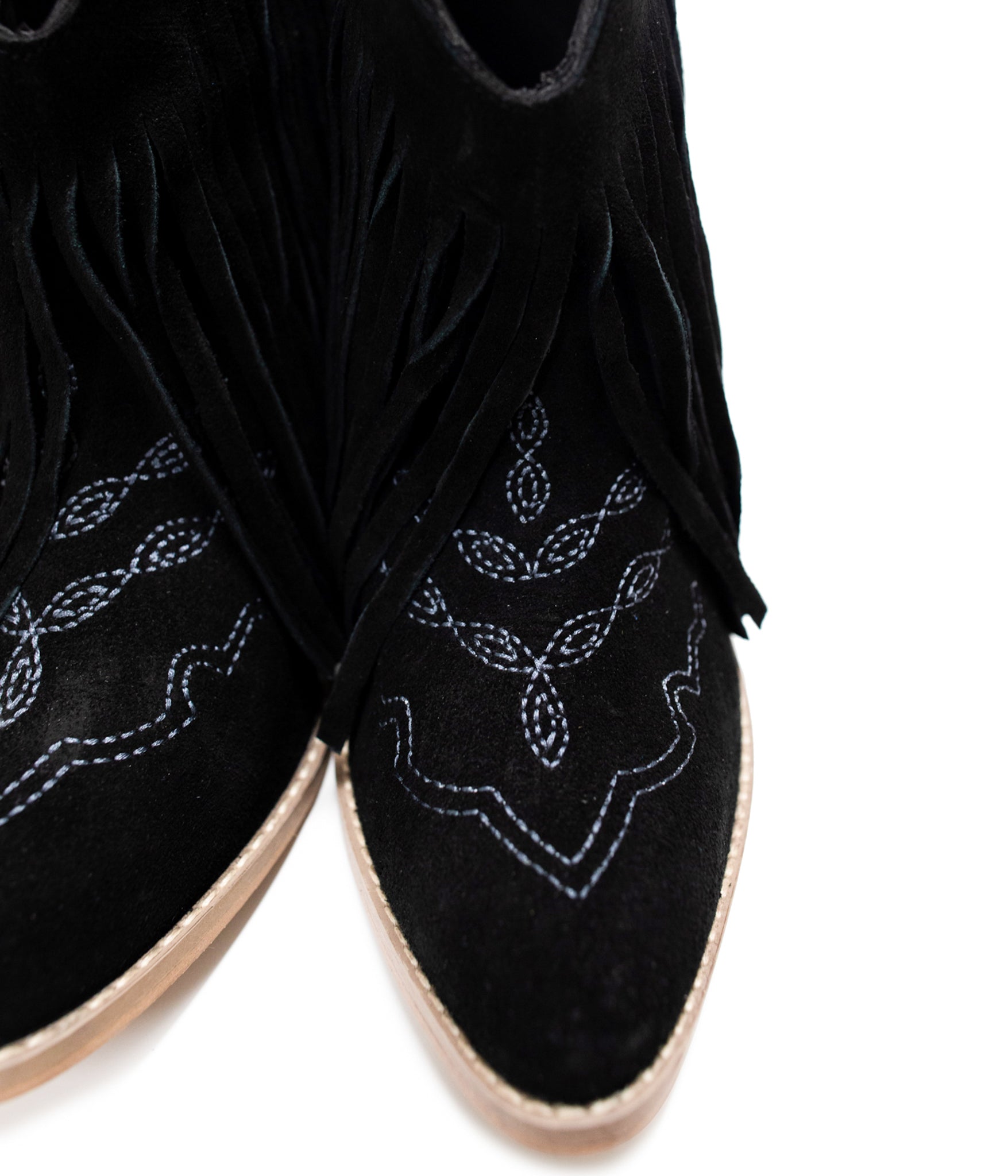 Naughty Monkey Amos Fringe Ankle Bootie in Black Suede Ave Shops