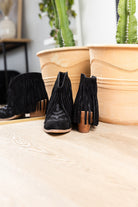 Naughty Monkey Amos Fringe Ankle Bootie in Black Suede Shoes