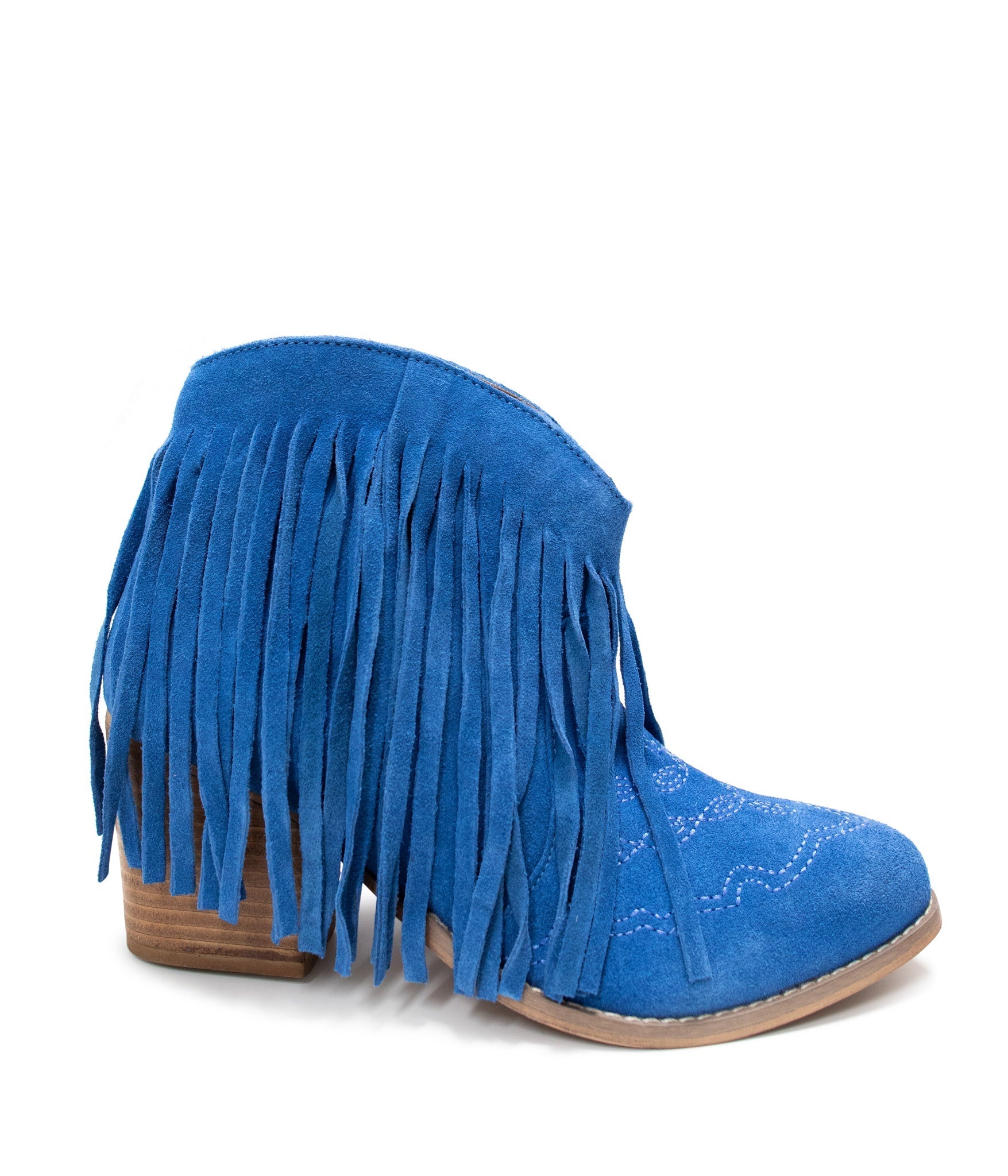 Naughty Monkey Amos Fringe Ankle Bootie in Blue Suede Ave Shops