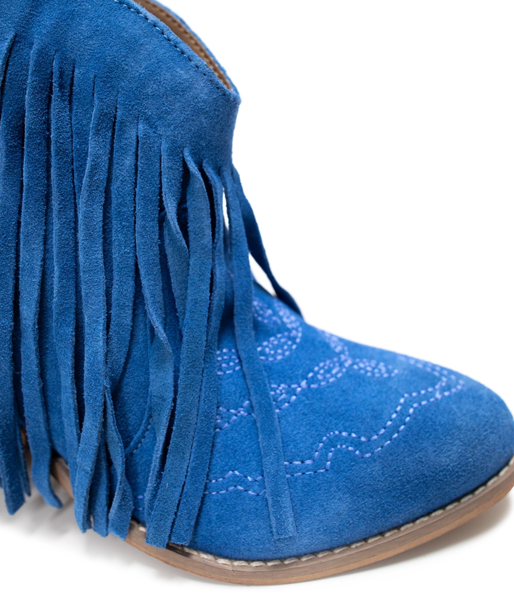 Naughty Monkey Amos Fringe Ankle Bootie in Blue Suede Ave Shops