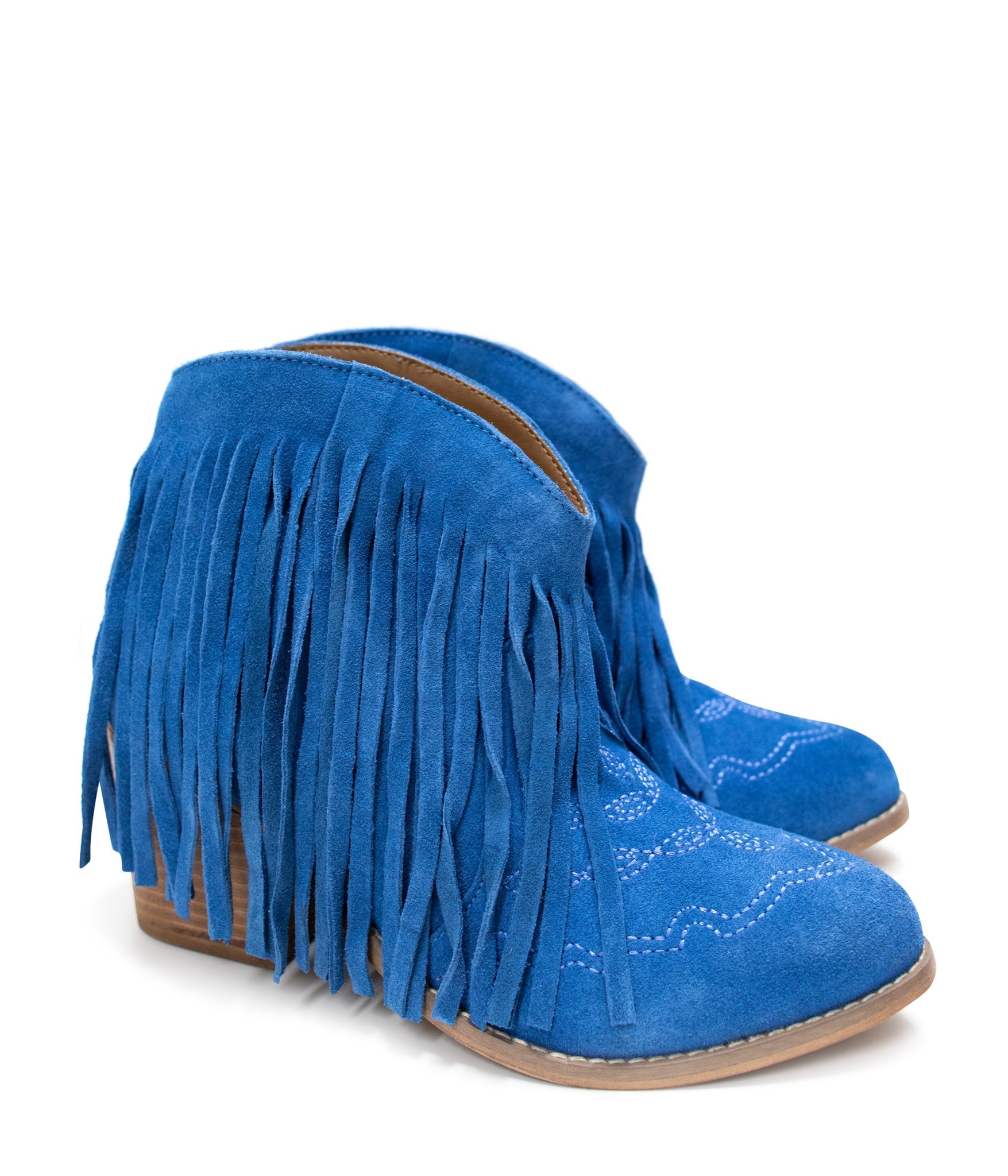 Naughty Monkey Amos Fringe Ankle Bootie in Blue Suede Ave Shops