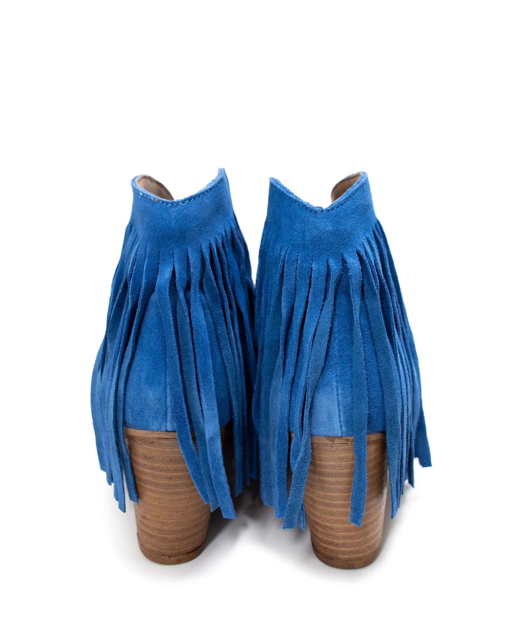 Naughty Monkey Amos Fringe Ankle Bootie in Blue Suede Ave Shops