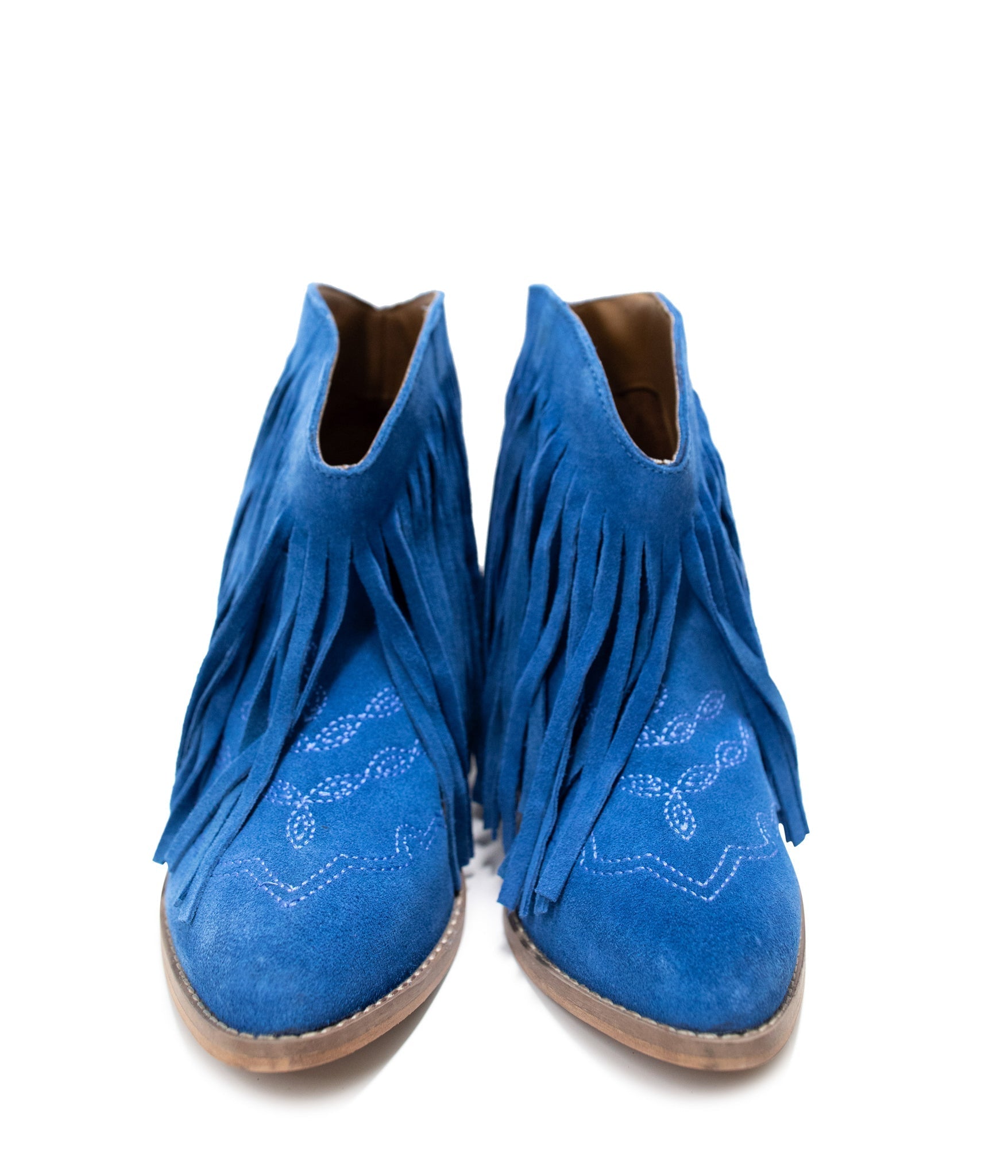 Naughty Monkey Amos Fringe Ankle Bootie in Blue Suede Ave Shops