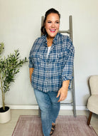 And The Why Blue Plaid Cotton-Blend Fray Hem Shacket