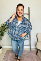 And The Why Blue Plaid Cotton-Blend Fray Hem Shacket 3X