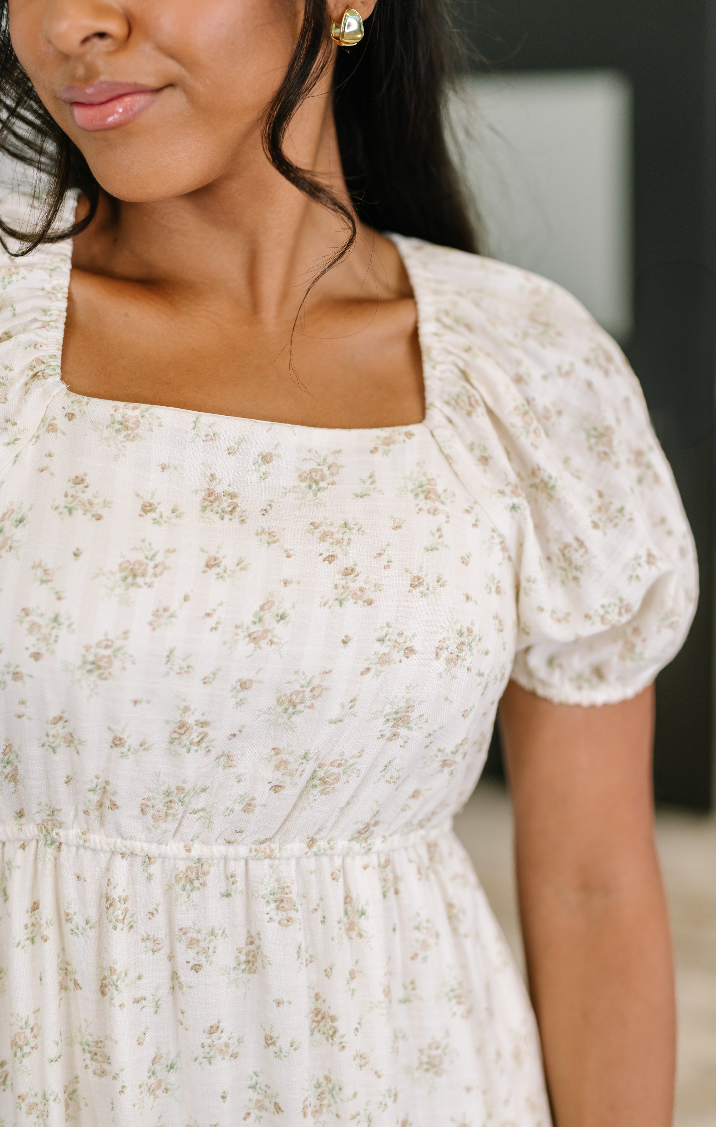 Polagram Angelcore Floral Square Neck Dress Womens