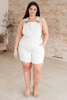 Judy Blue Anna High Rise Garment Dyed Cutoff Shortalls in Ecru Denim