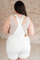 Judy Blue Anna High Rise Garment Dyed Cutoff Shortalls in Ecru Denim