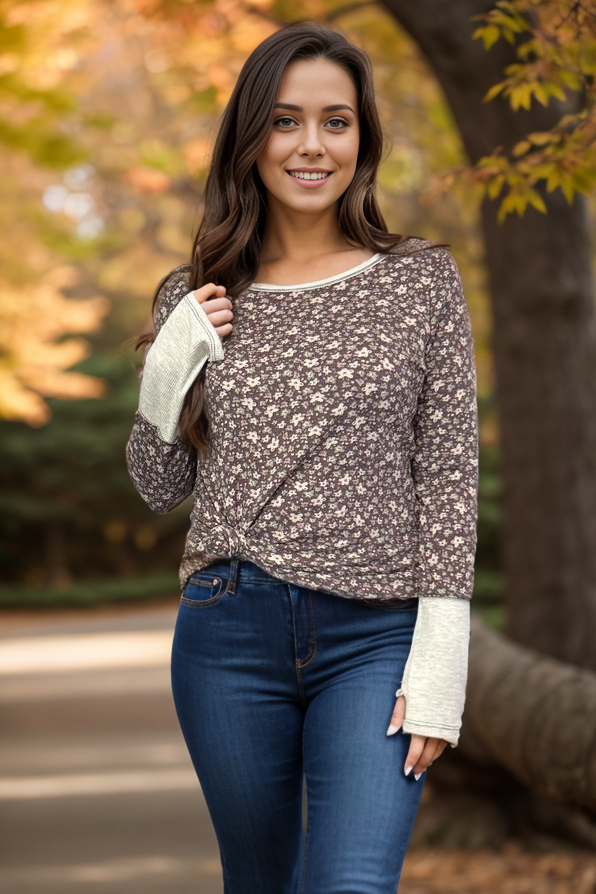 Lovely Melody Aster Floral Thumbhole Top