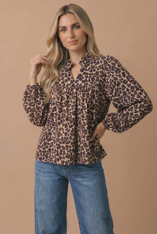 Haptics Leopard Long Sleeve Blouse