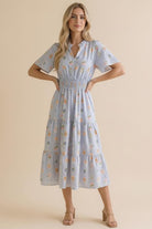 Haptics Flutter Into Late Summer Sweet Striped Floral Midi Dress