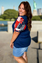 Haptics Holiday Stand-Out Navy Patriotic Patchwork Puff Sleeve Top Haptics