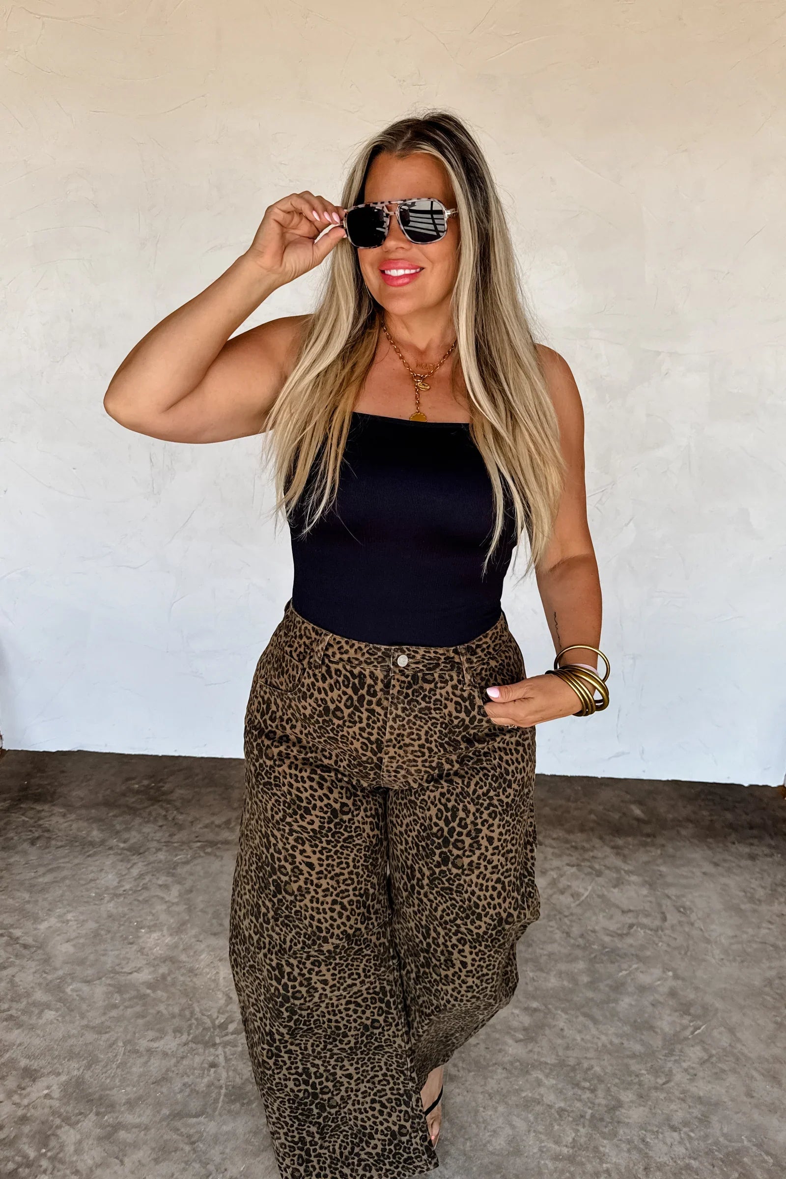 PREORDER: BLAKELEY Bex Cheetah Barrel Jeans (Stretchy) Womens