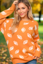 Haptics Game Day Orange Football Print Jacquard Knit Sweater Haptics