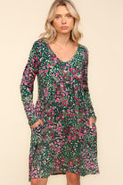 Haptics Hunter Green Floral and Animal Print Buttery Smooth Dress Ruby Idol Apparel