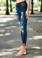 KanCan Mid Rise Distressed Leopard Print Accent Super Skinny Jeans MemorialDay24