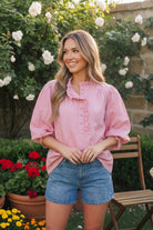 Jodifl Pretty in Pink Puff Sleeve Button Top