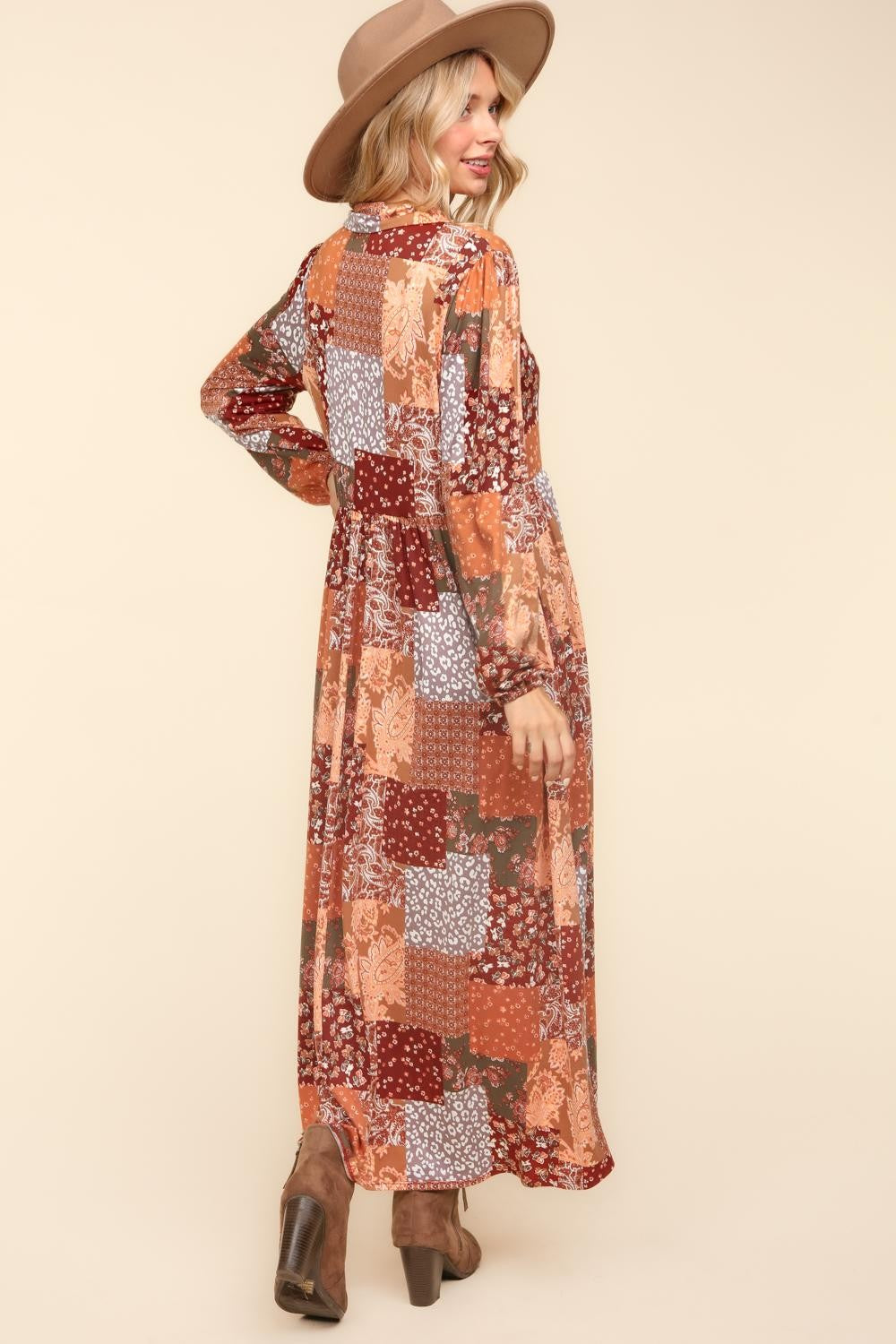 Haptics Patchwork Dreams Long Sleeve Midi Dress