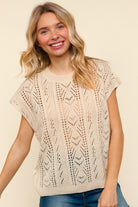 Haptics Beige Dolman Short Sleeve Crochet Sweater Top