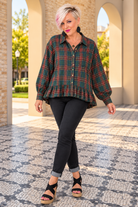 Ruffle the Rules Plaid Flannel Top in Green