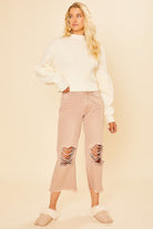 Annie Wear White Garment Dyed Distressed Raw Hem Soft Jeans