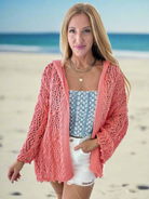 POL Coral Knitted Hoodie Cardigan in Coral Large Ave Shops