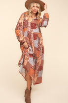 Haptics Patchwork Dreams Long Sleeve Midi Dress