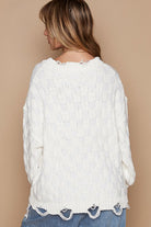 POL Cream Weaving Cable Knit Distressed Long Sleeve Sweater Trendsi