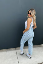 PREORDER: Blakely Blue Stripe Britte Romper Overalls Womens