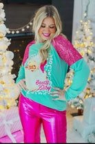 Southern Grace Santa Sequin Mint Sweater Ruby Idol Apparel