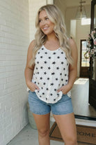 Plus Size P.S. Knit White Star Print Button Front Tank Top
