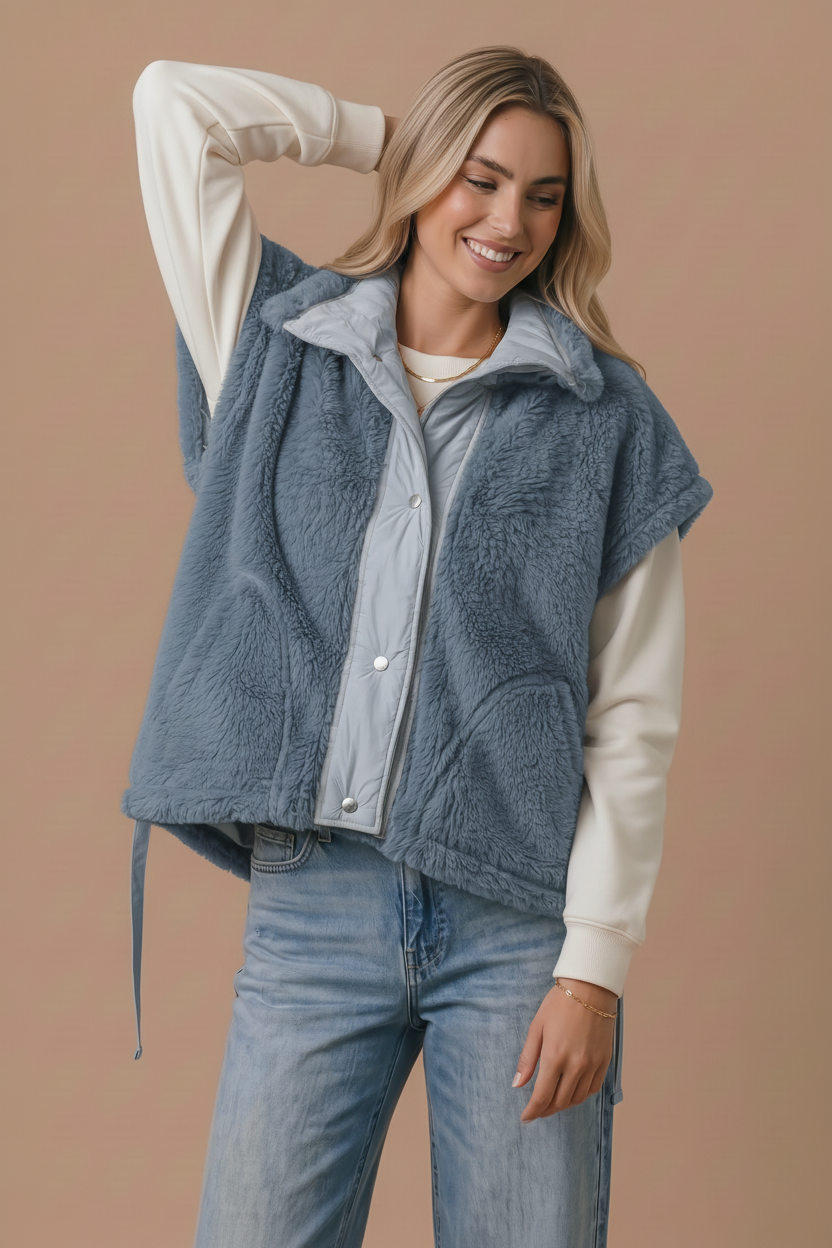 Haptics Snuggle Season Sherpa Vest in Slate
