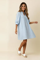 Haptics Bubble Blue Short Sleeve Pin Stripe Babydoll Dress