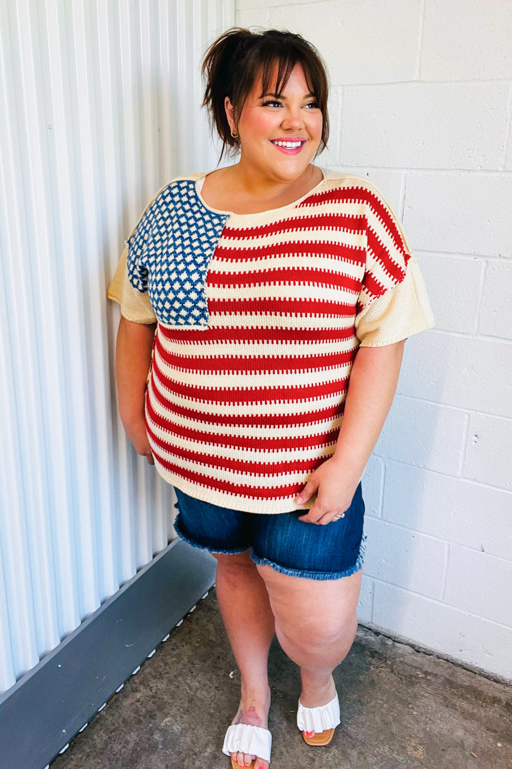Haptics American Flag Jacquard Knit Sweater Top Final Sale