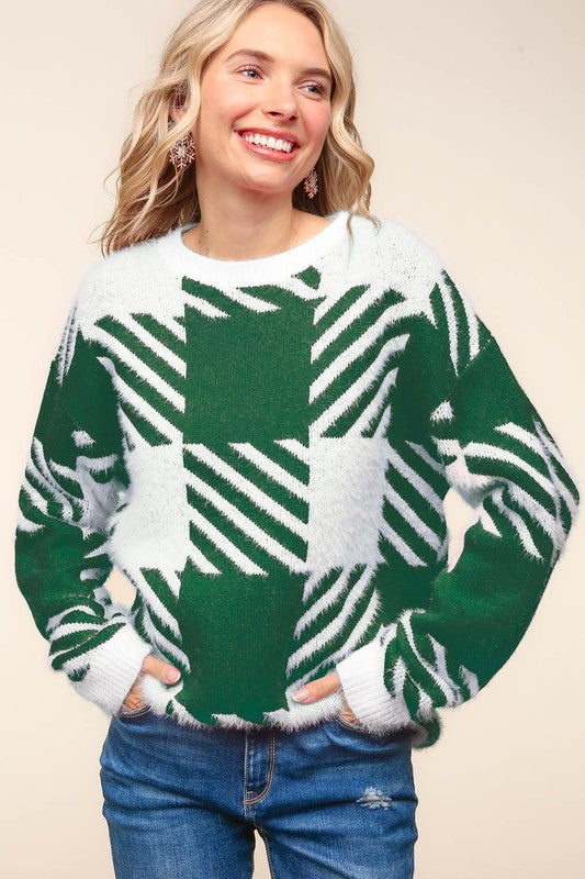 Haptics Green Plaid Soft Brushed Hairy Sweater Haptics