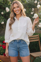 Jodifl Pretty in White Puff Sleeve Button Top