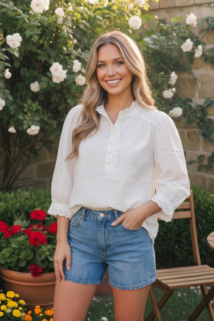 Jodifl Pretty in White Puff Sleeve Button Top