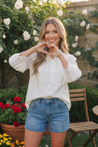 Jodifl Pretty in White Puff Sleeve Button Top