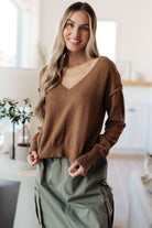GeeGee Back to Life V-Neck Sweater in Mocha Tops