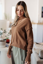 GeeGee Back to Life V-Neck Sweater in Mocha Tops