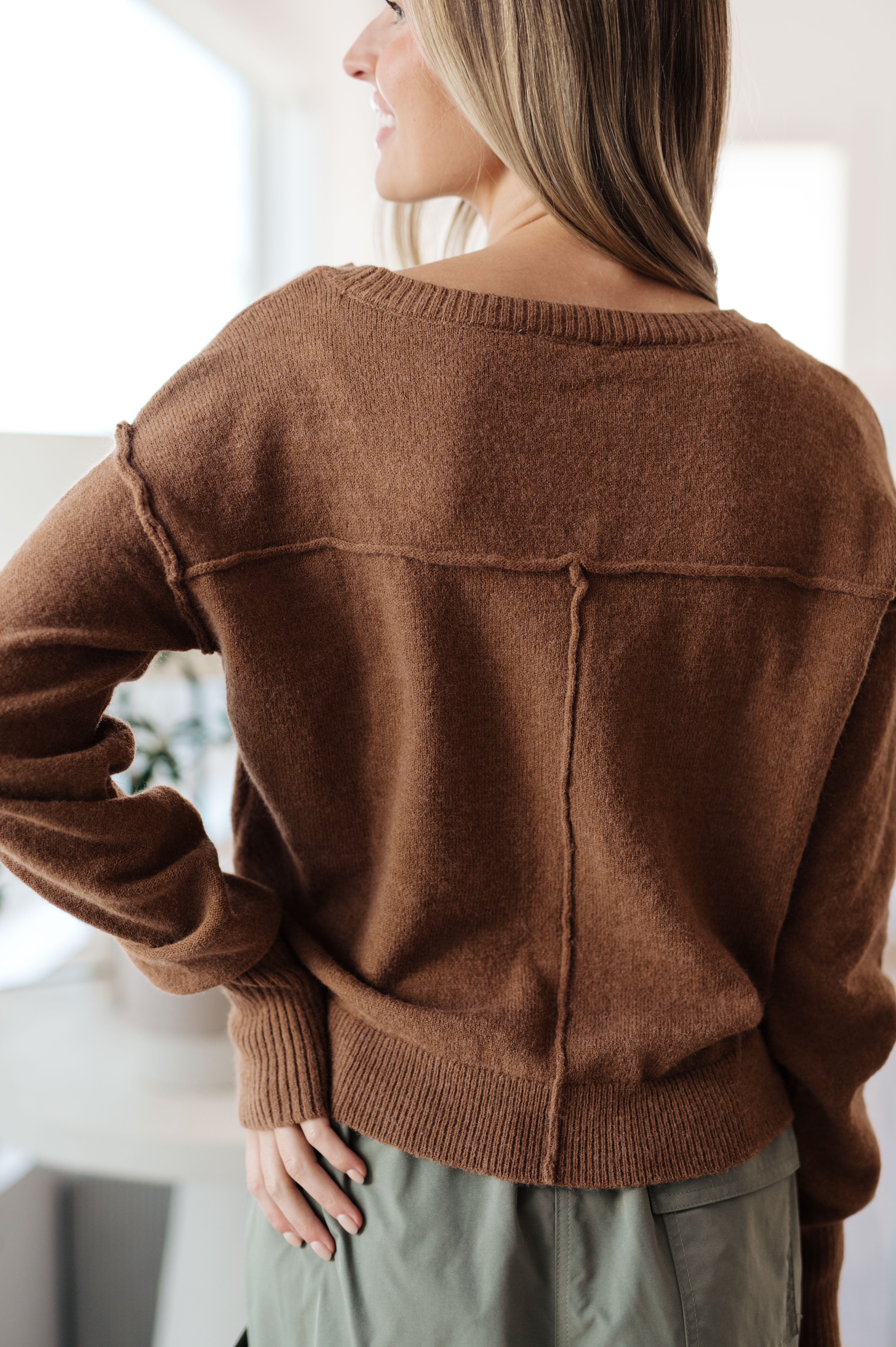 GeeGee Back to Life V-Neck Sweater in Mocha Tops