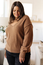 GeeGee Back to Life V-Neck Sweater in Mocha Tops