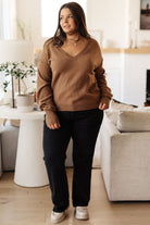 GeeGee Back to Life V-Neck Sweater in Mocha Tops